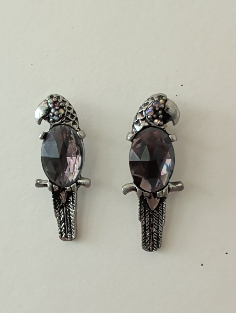 Parrot-Shaped Stud Earrings with Gray/Purple/Brown Faceted Stones - Chicos.